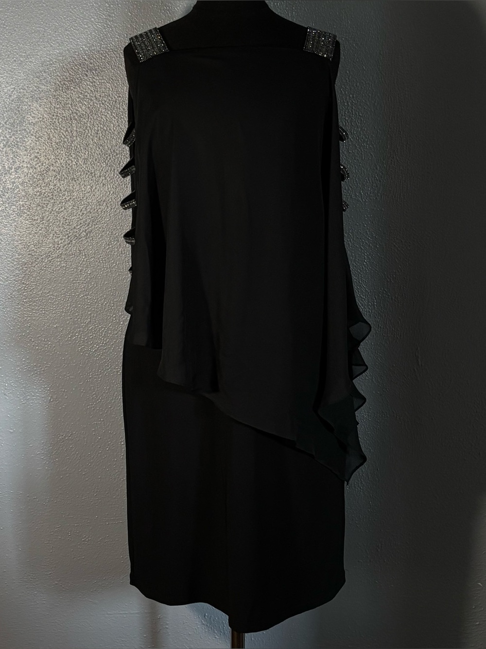 MSK Black with Silver Gem Accents Long Sleeve Open Dress Womens Size M